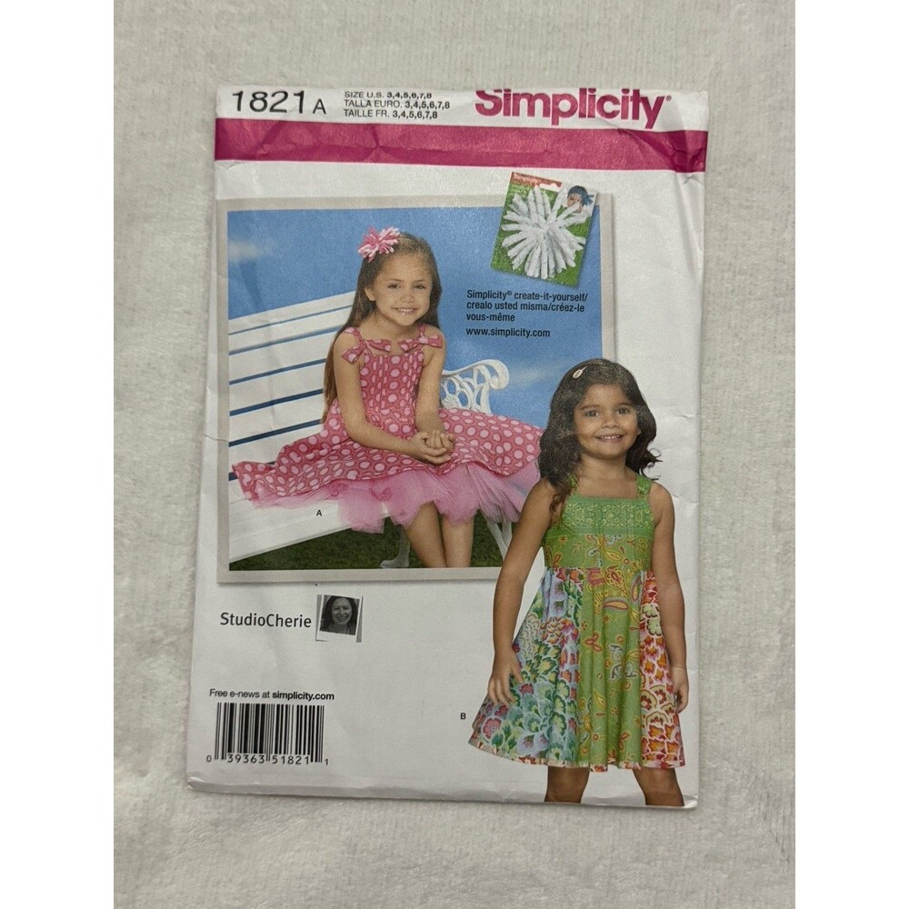 Simplicity 1821 Sewing Pattern Crafts Girls Size 3-8 Dress Underskirt Cherie